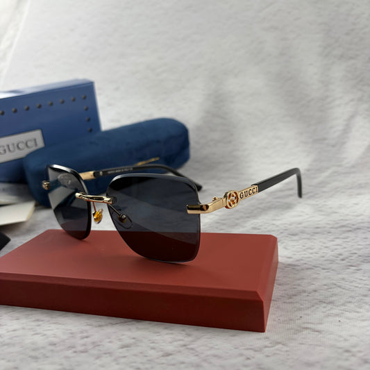Rimless Rectangular Sunglasses with Gold-Tone Accents & UV Protection