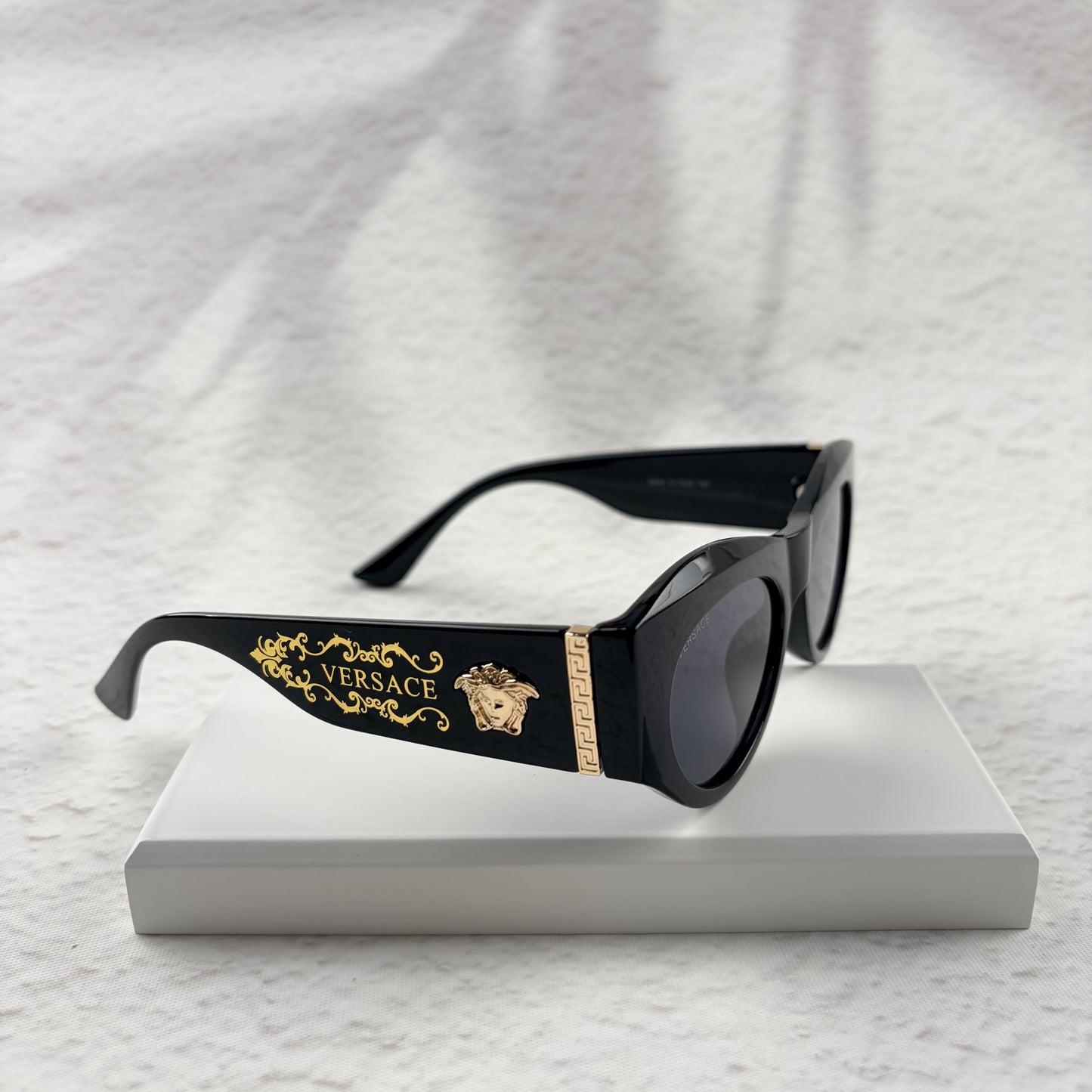 Classic Black Cat-Eye Sunglasses with Gold Baroque Temples