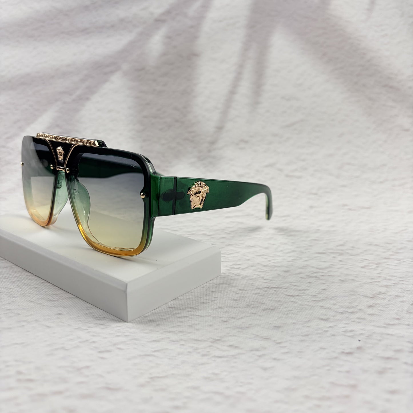 Geometric Gradient Sunglasses with Gold Accents for UV Protection