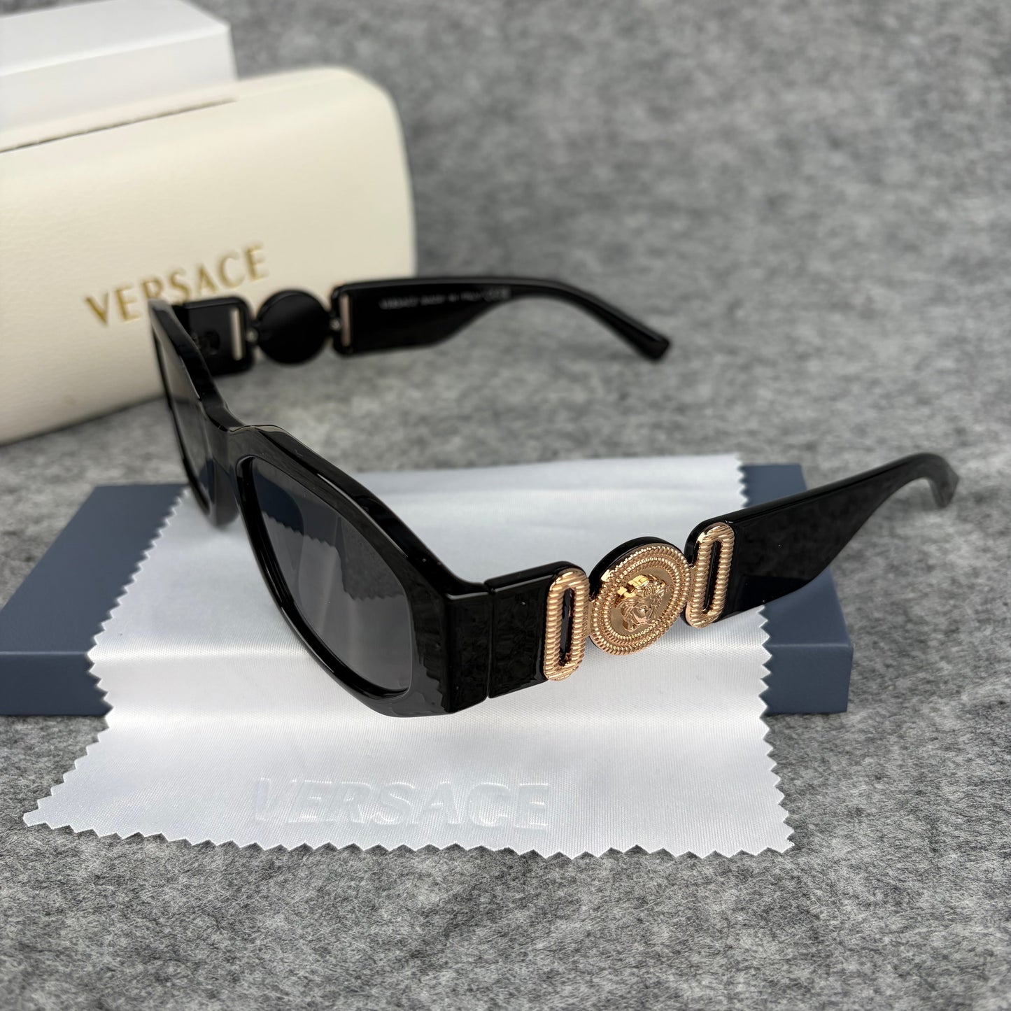 Classic Rectangular Sunglasses with Gold Accent Temple Detail