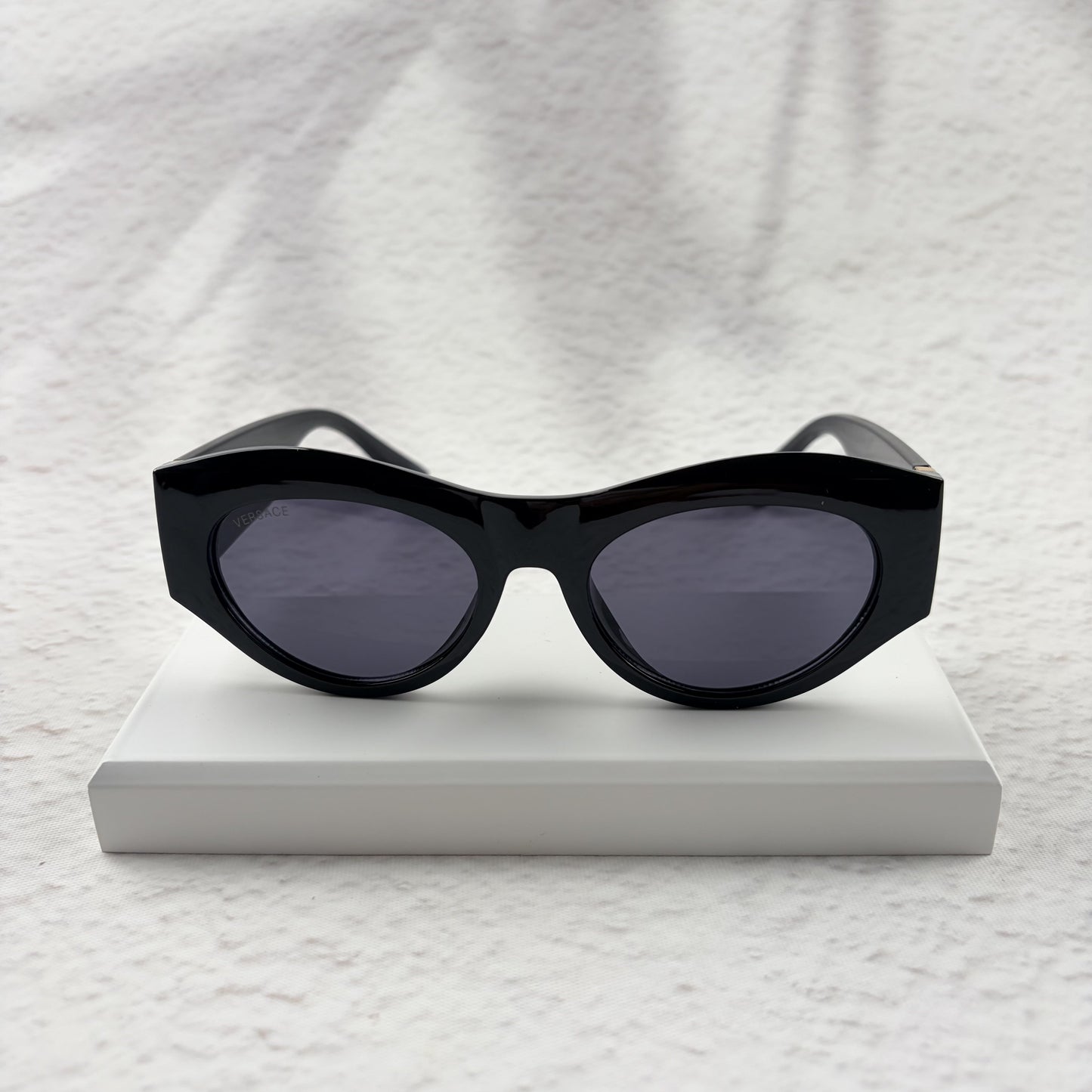 Classic Black Cat-Eye Sunglasses with Gold Baroque Temples