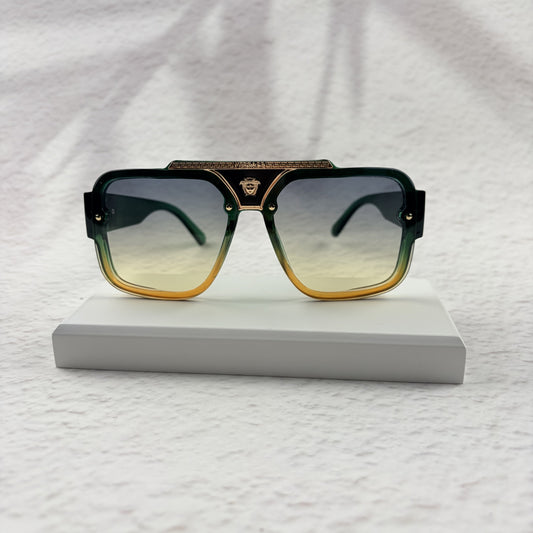 Geometric Gradient Sunglasses with Gold Accents for UV Protection