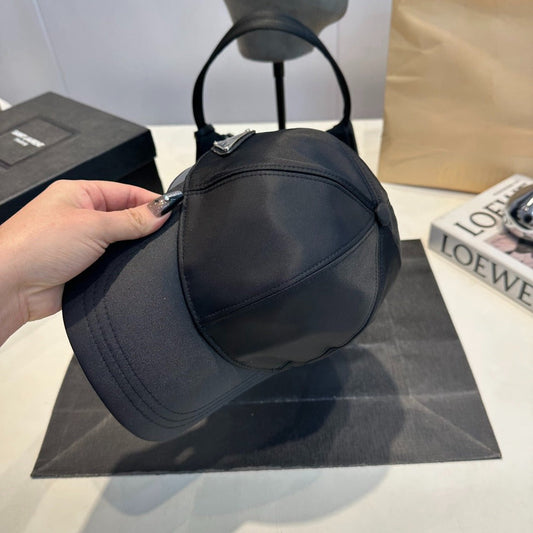 Nylon Baseball Cap with Metal Plaque — Black
